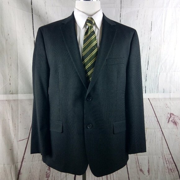 Izod 46R 2 Button Black Pinstripe Suit Blazer Jacket - Picture 1 of 10